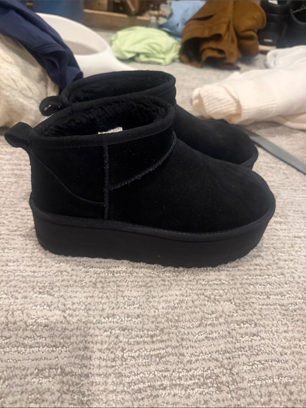 UGG Black Platform Ankle Boots with Plush Lining